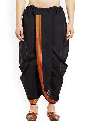 Black Solid Poly Blend Dhoti For Men