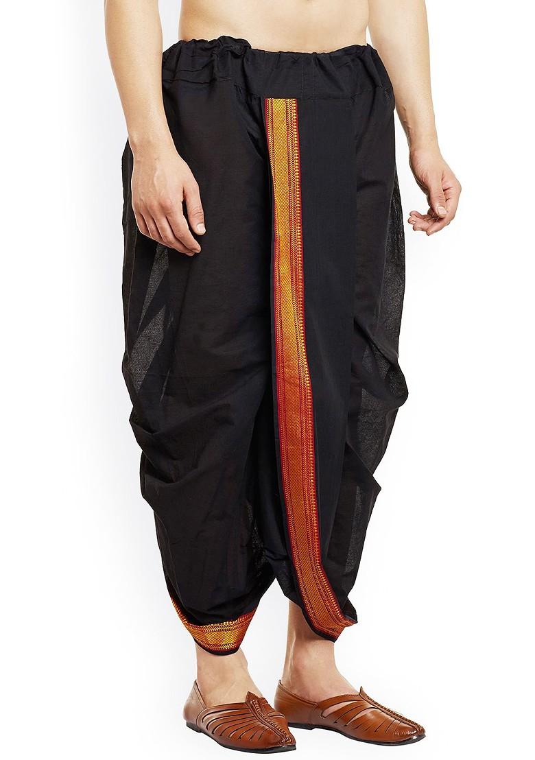 Black Solid Poly Blend Dhoti For Men