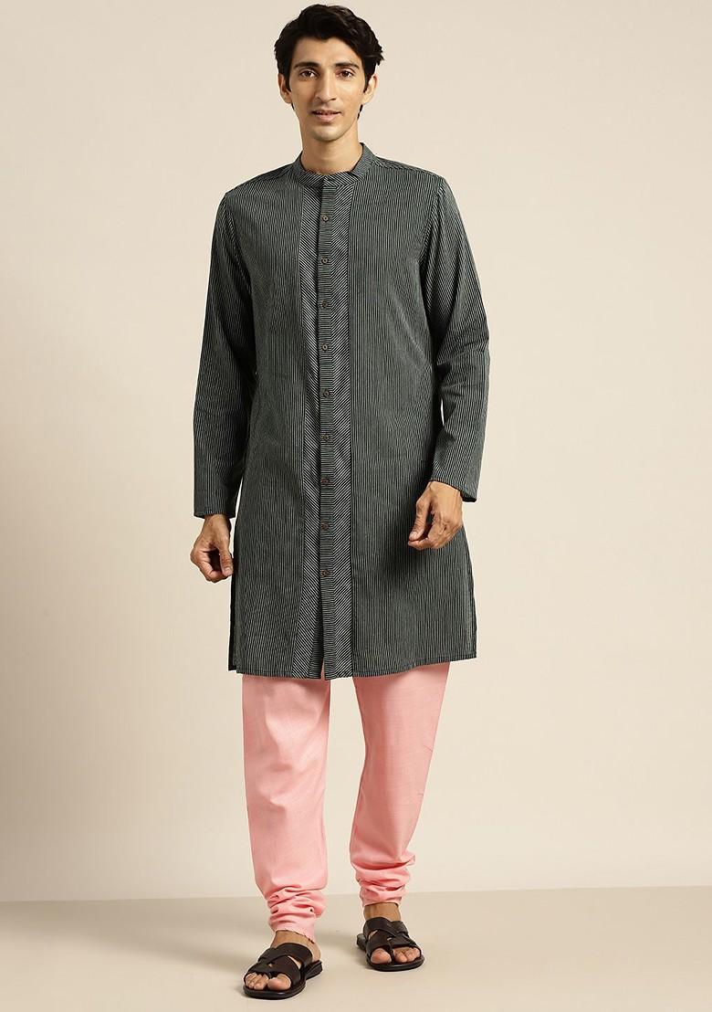 Pink Solid Cotton Churidar For Men