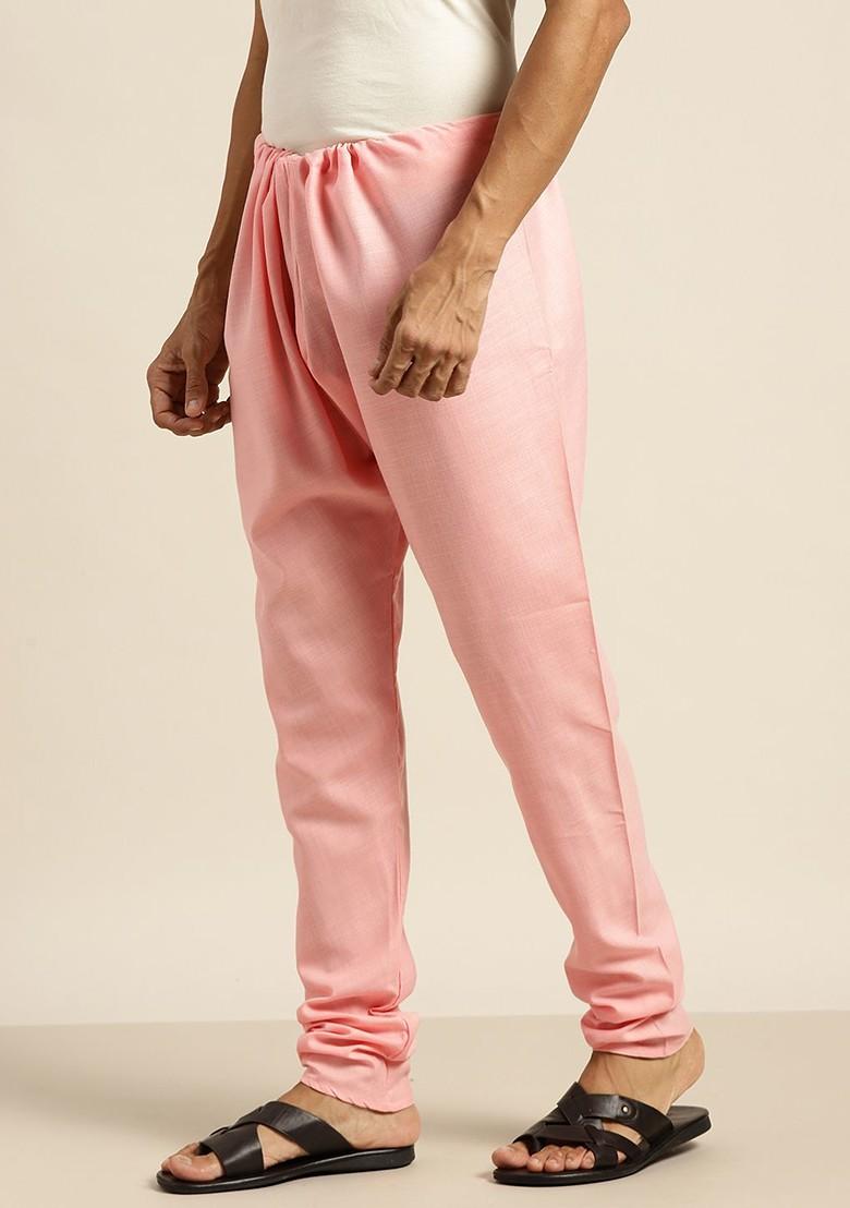 Pink Solid Cotton Churidar For Men