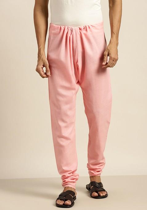 Pink Solid Cotton Churidar For Men