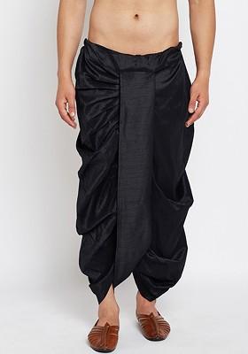 Black Solid Poly Blend Dhoti For Men