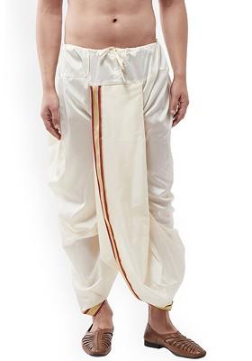 Off White Solid Poly Blend Dhoti For Men
