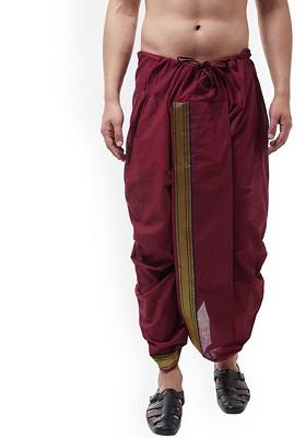 Maroon Solid Poly Blend Dhoti For Men