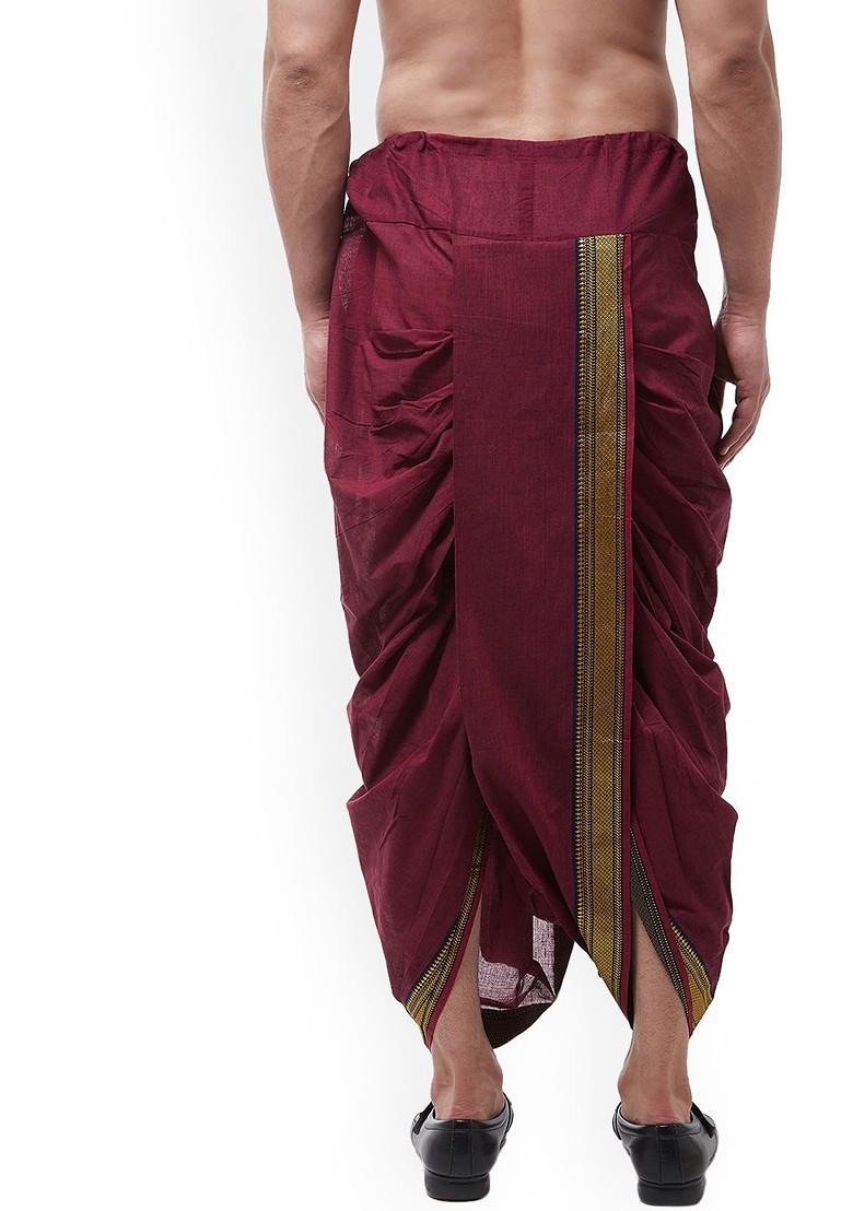 Maroon Solid Poly Blend Dhoti For Men
