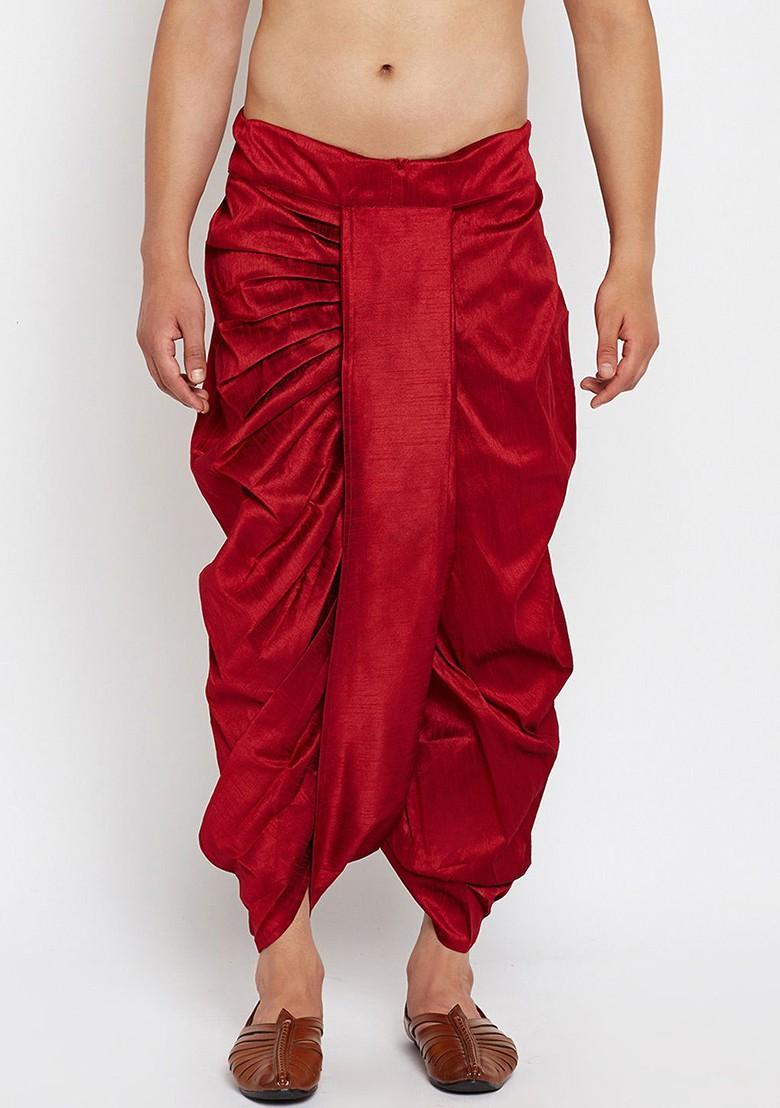 Maroon Solid Poly Blend Dhoti For Men