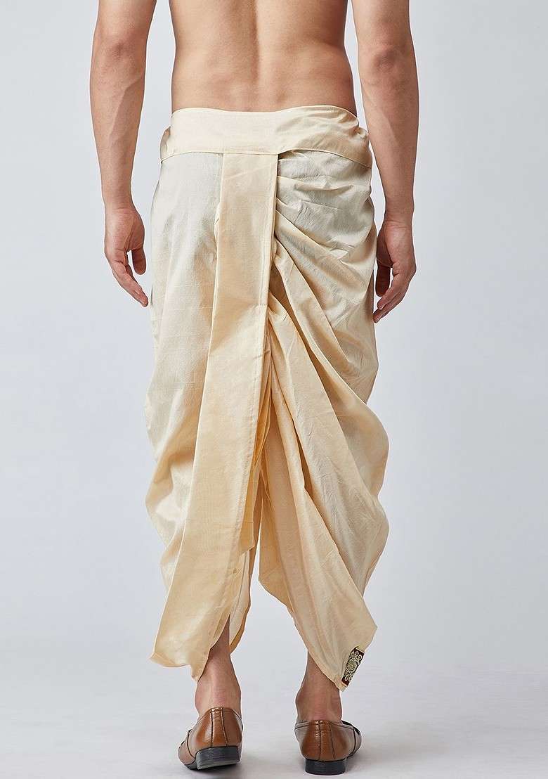 Beige Solid Poly Blend Dhoti For Men - Indya
