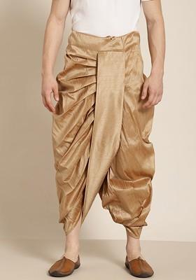 Gold Solid Poly Blend Dhoti For Men