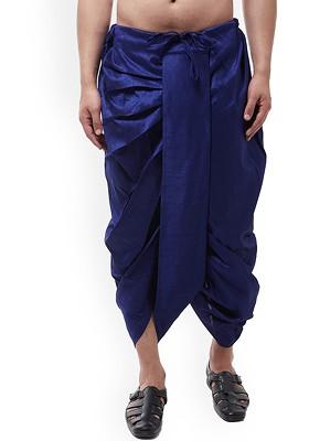 Blue Solid Poly Blend Dhoti For Men