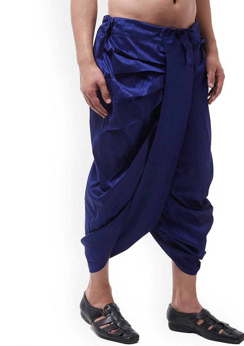 Blue Solid Poly Blend Dhoti For Men