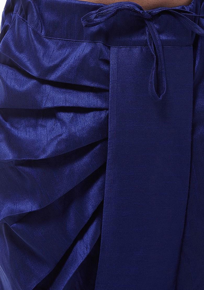 Blue Solid Poly Blend Dhoti For Men