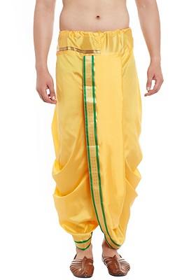 Yellow Solid Poly Blend Dhoti For Men