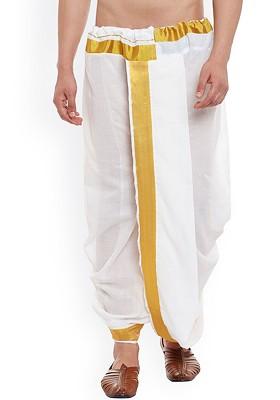 Orange Solid Poly Blend Dhoti For Men