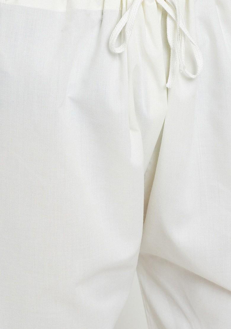 Off White Solid Silk Churidar For Men