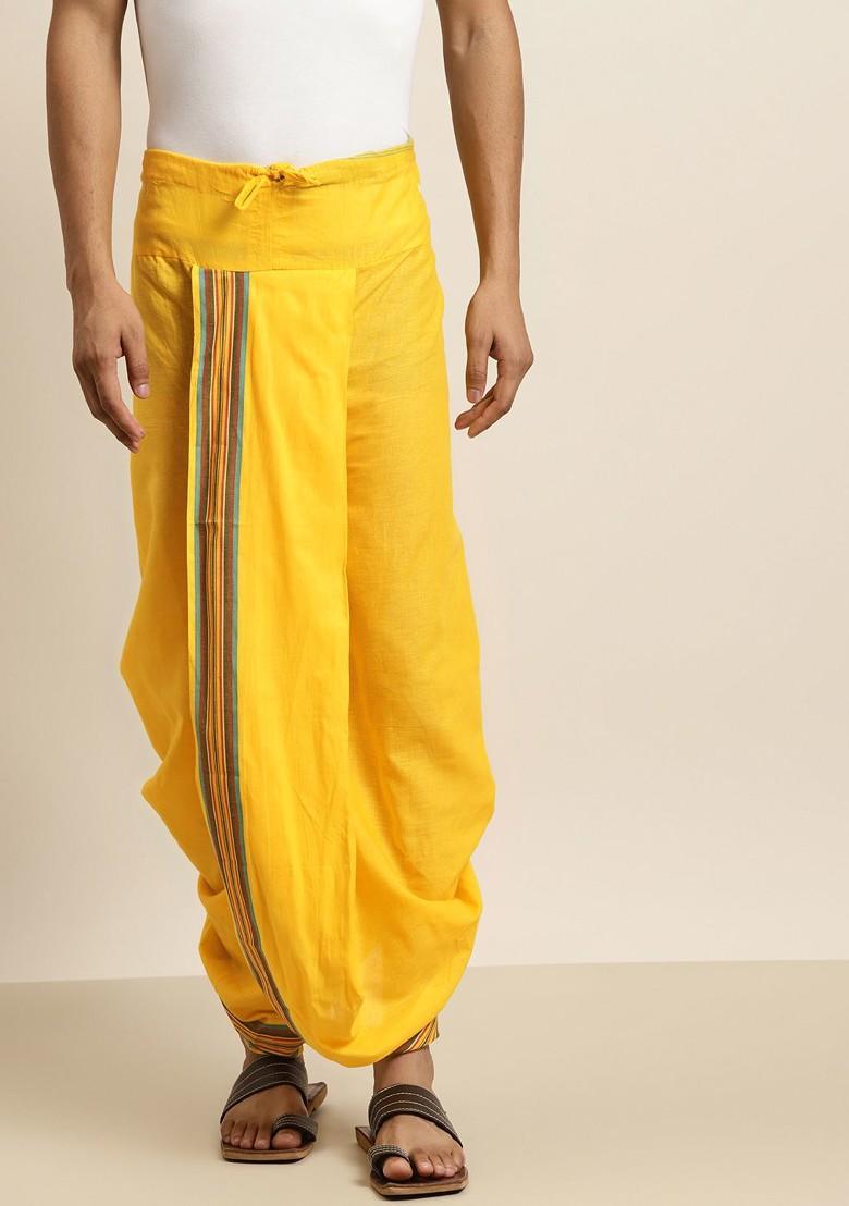 Yellow Solid Cotton Dhoti For Men