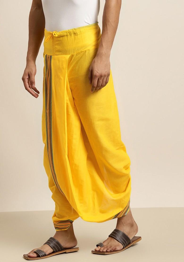Yellow Solid Cotton Dhoti For Men