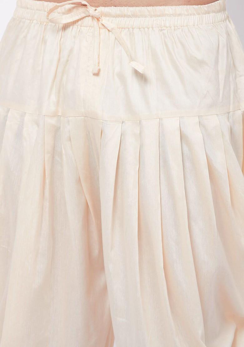 Cream Solid Poly Blend Dhoti For Men