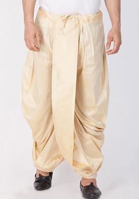 Gold Solid Poly Blend Dhoti For Men