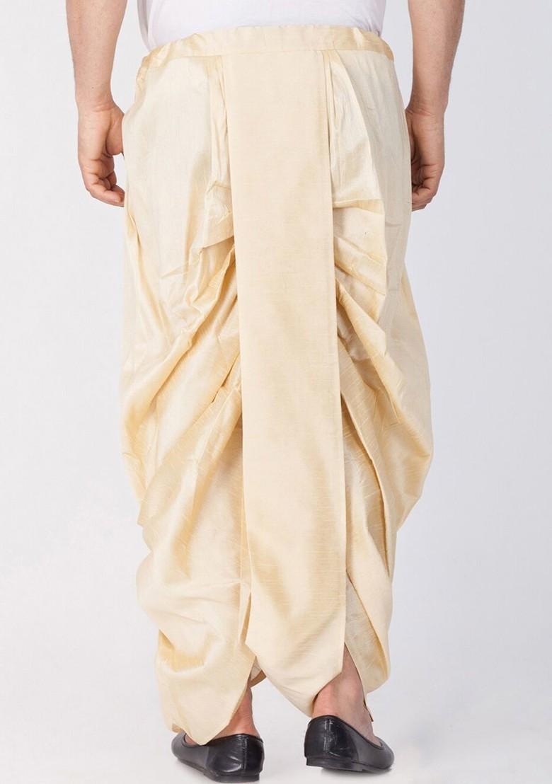 Gold Solid Poly Blend Dhoti For Men