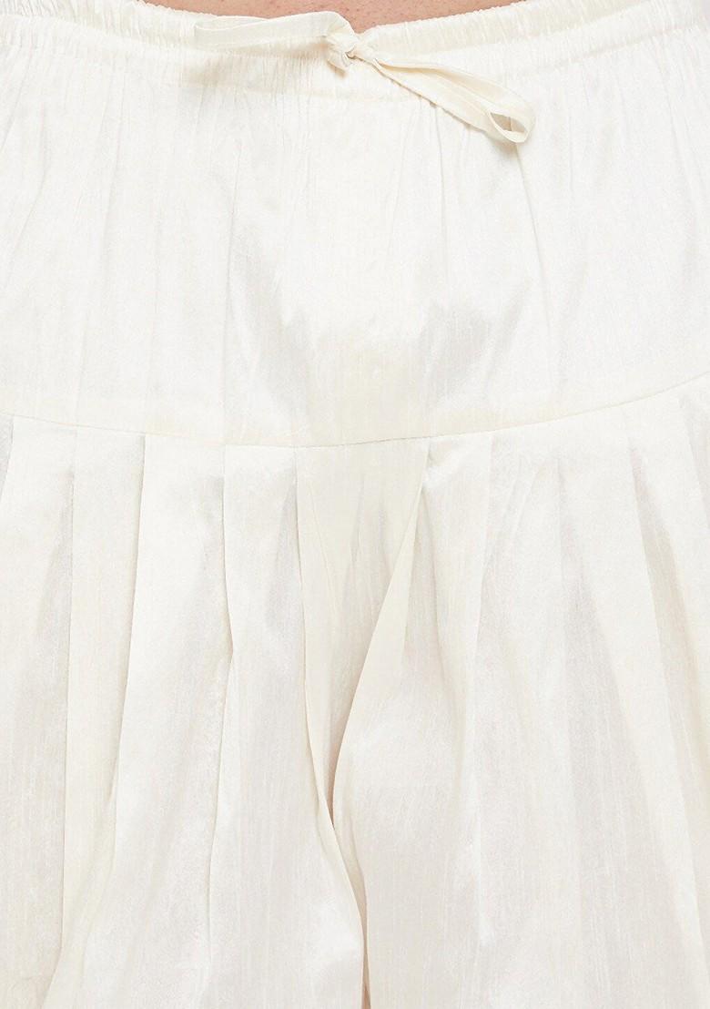 Cream Solid Poly Blend Dhoti For Men