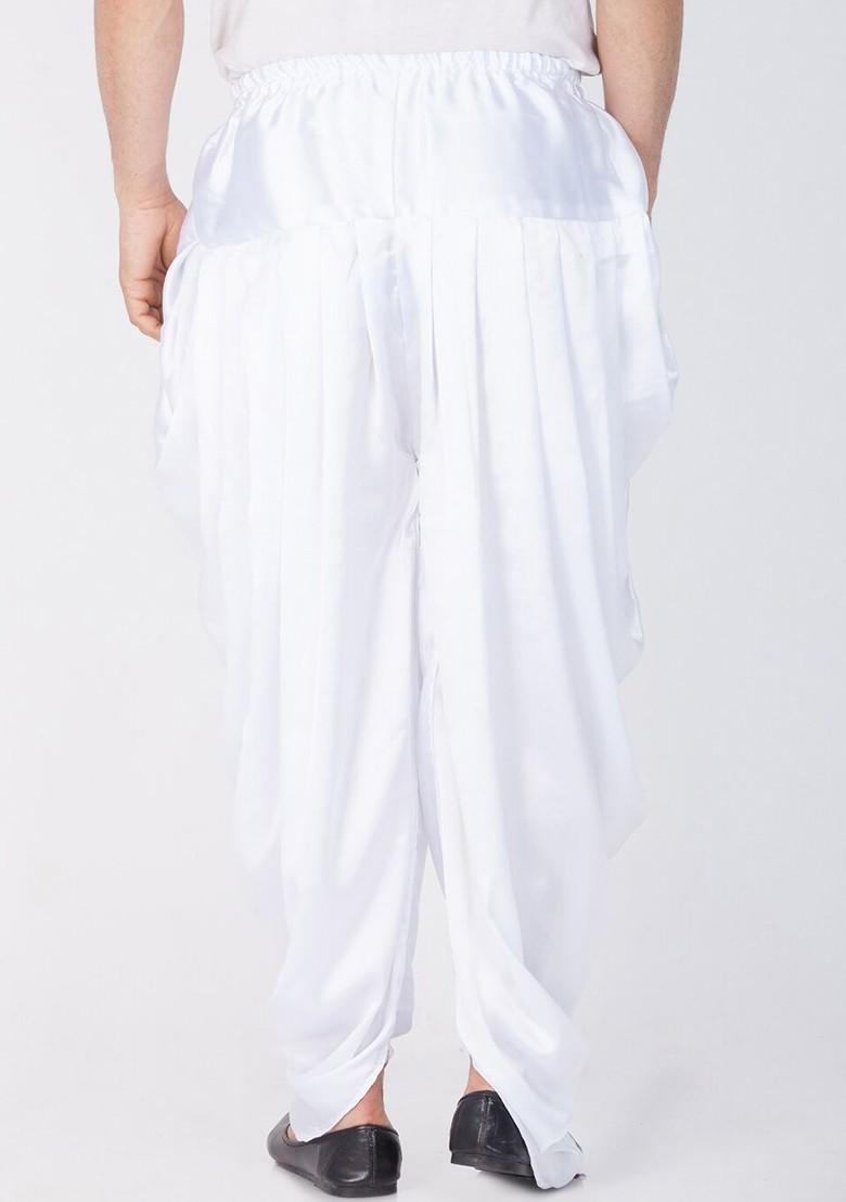 White Solid Poly Blend Dhoti For Men