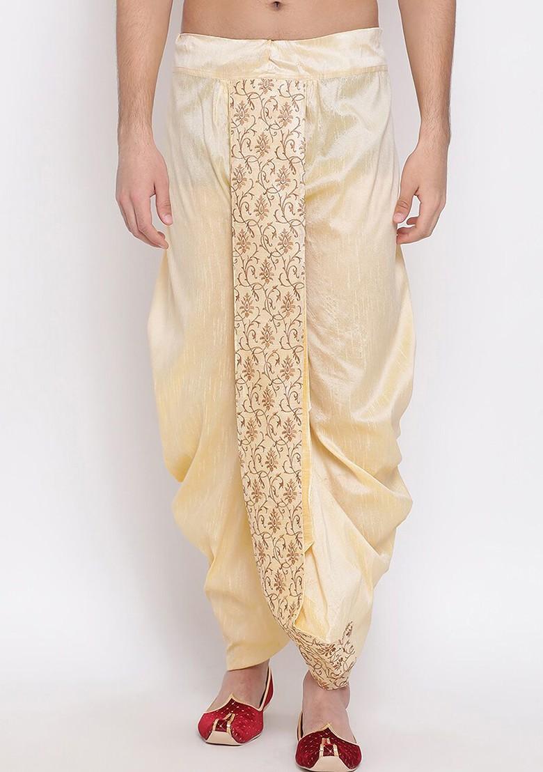 Gold Embroidered Poly Blend Dhoti For Men