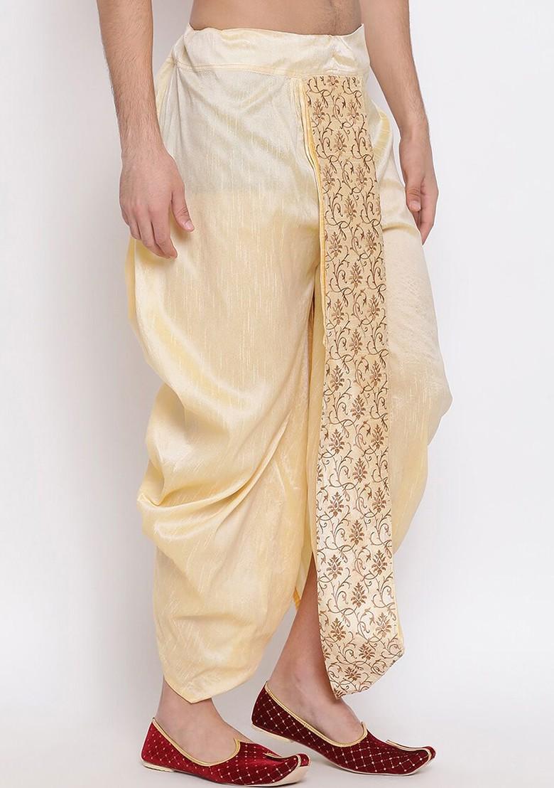 Gold Embroidered Poly Blend Dhoti For Men