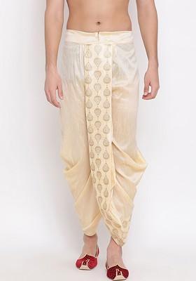 Gold Embroidered Poly Blend Dhoti For Men