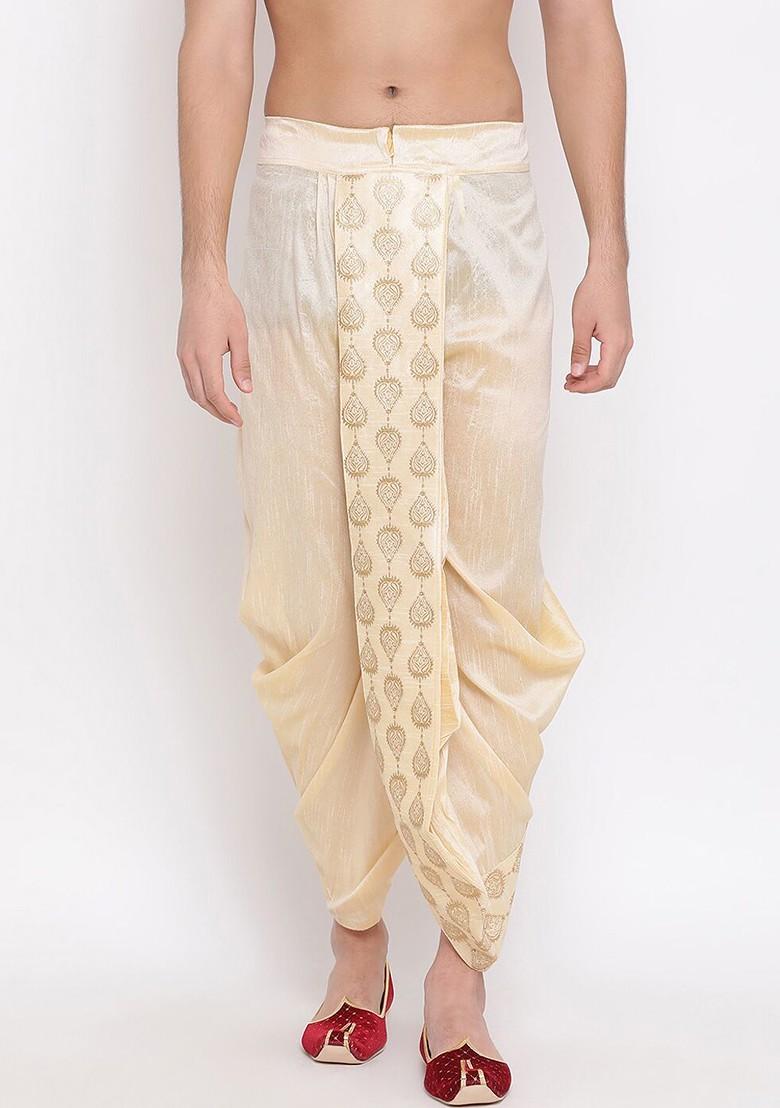 Gold Embroidered Poly Blend Dhoti For Men