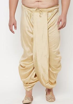 Gold Solid Poly Blend Dhoti For Men