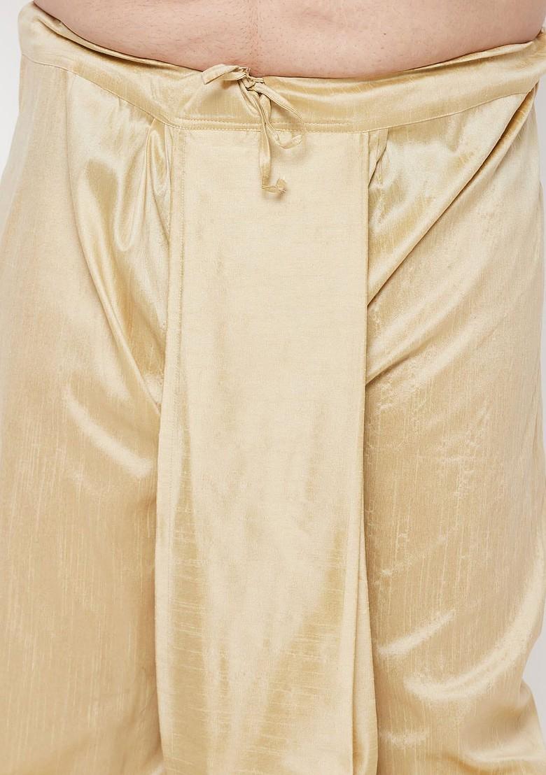 Gold Solid Poly Blend Dhoti For Men