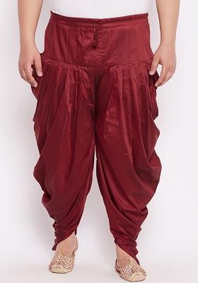 Maroon Solid Poly Blend Dhoti For Men