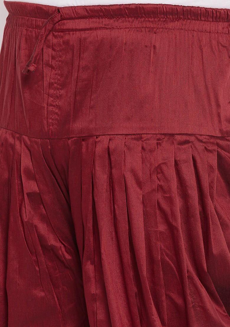 Maroon Solid Poly Blend Dhoti For Men