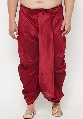 Maroon Solid Poly Blend Dhoti For Men