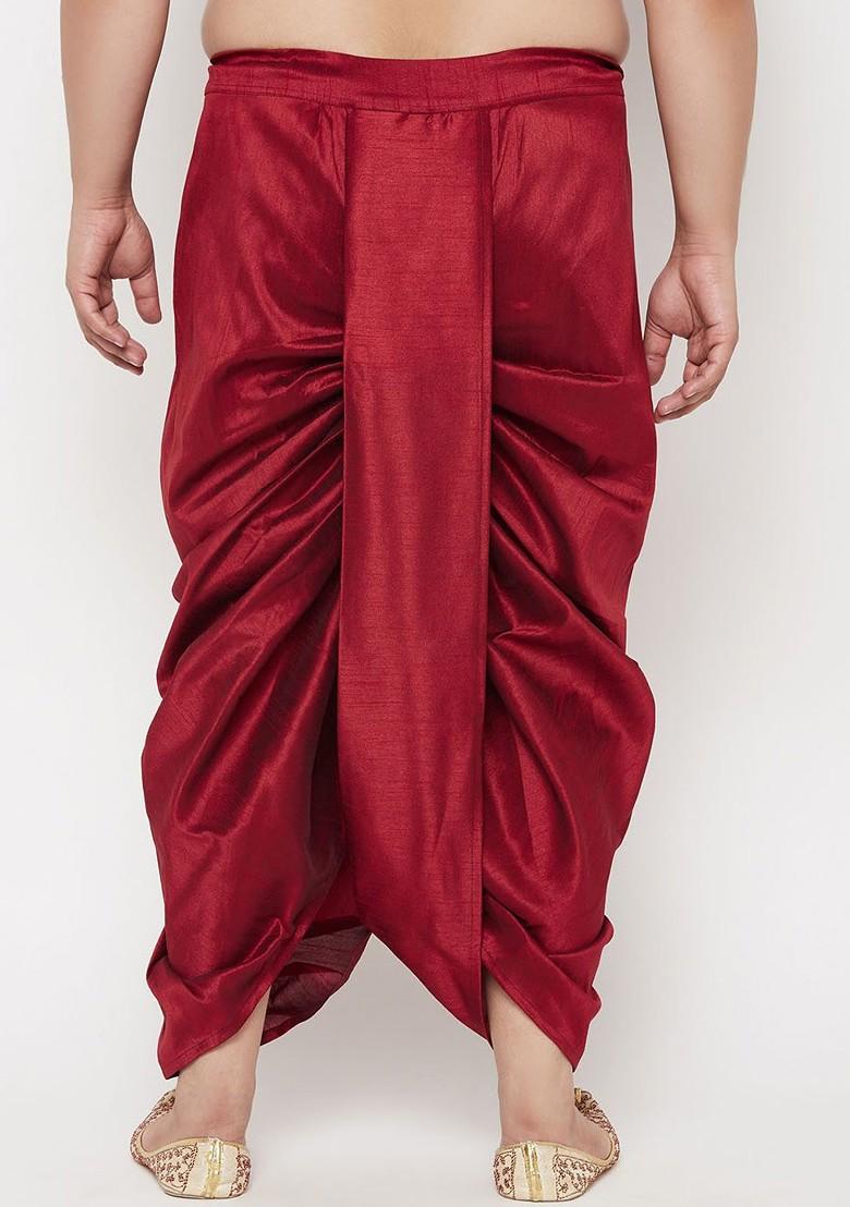 Maroon Solid Poly Blend Dhoti For Men