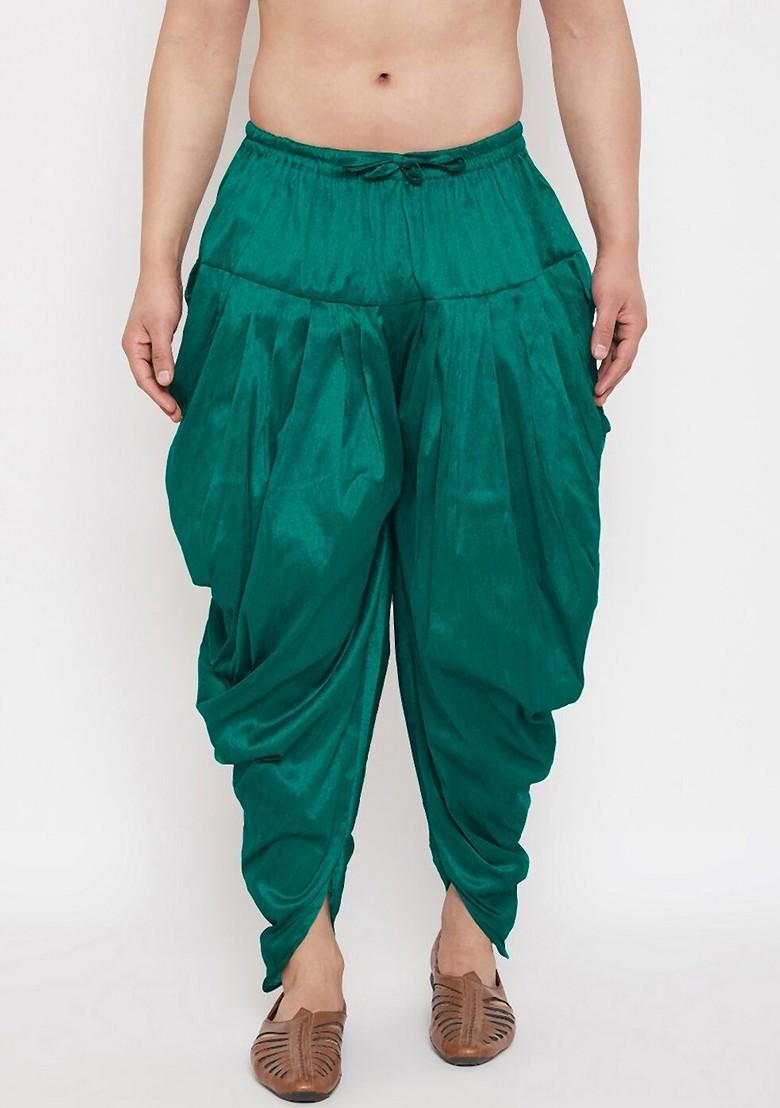 Green Solid Poly Blend Dhoti For Men