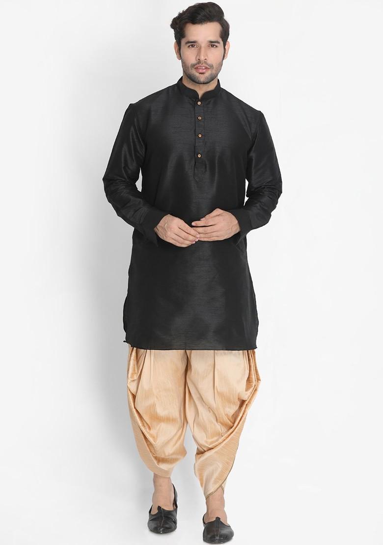 Gold Solid Poly Blend Dhoti For Men