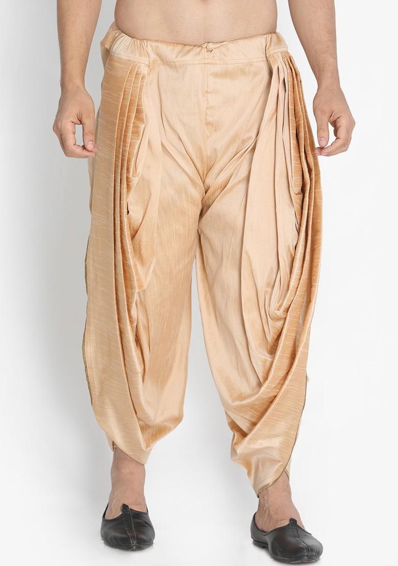 Gold Solid Poly Blend Dhoti For Men
