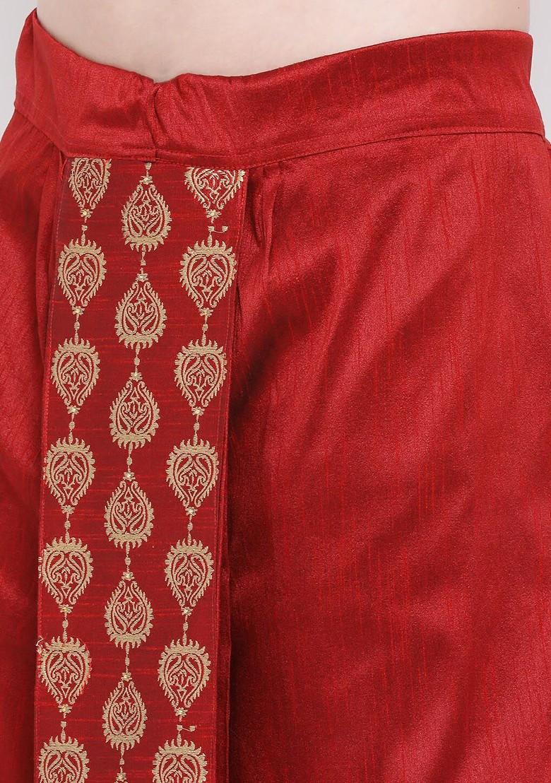 Maroon Embroidered Poly Blend Dhoti For Men