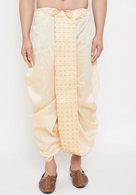 Gold Embroidered Poly Blend Dhoti For Men