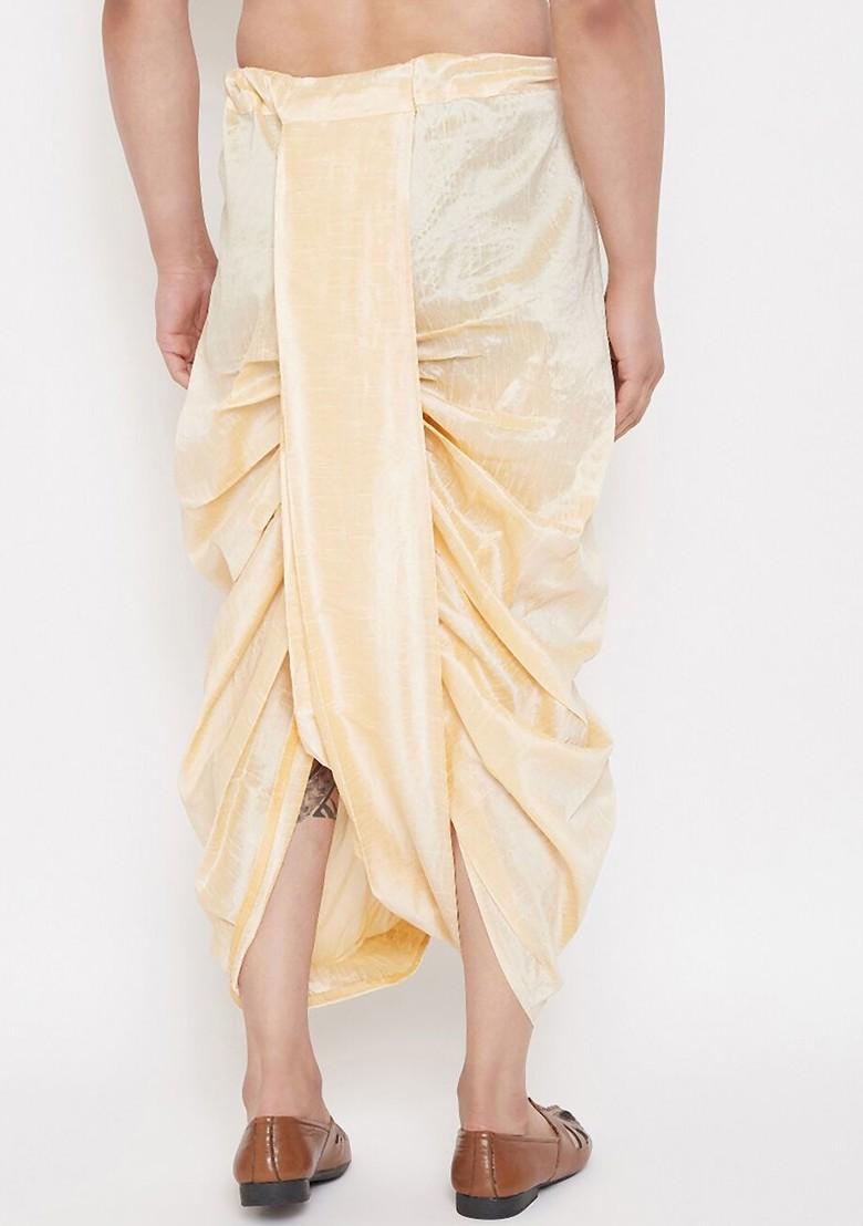 Gold Embroidered Poly Blend Dhoti For Men