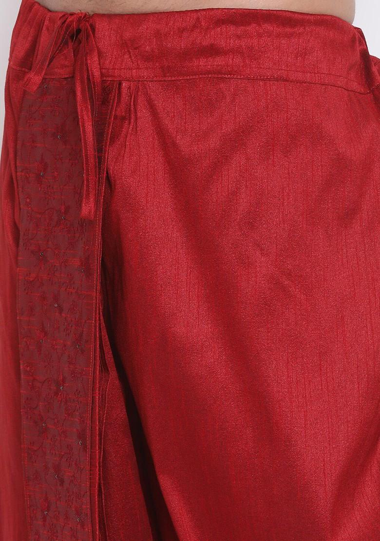Maroon Embroidered Poly Blend Dhoti For Men