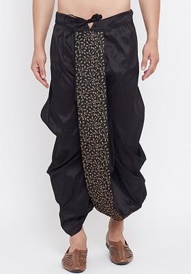 Black Embroidered Poly Blend Dhoti For Men