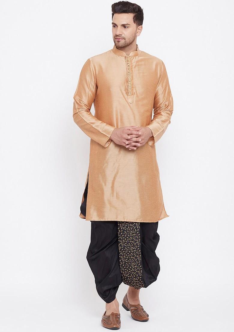 Black Embroidered Poly Blend Dhoti For Men