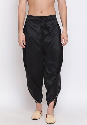 Black Solid Poly Blend Dhoti For Men