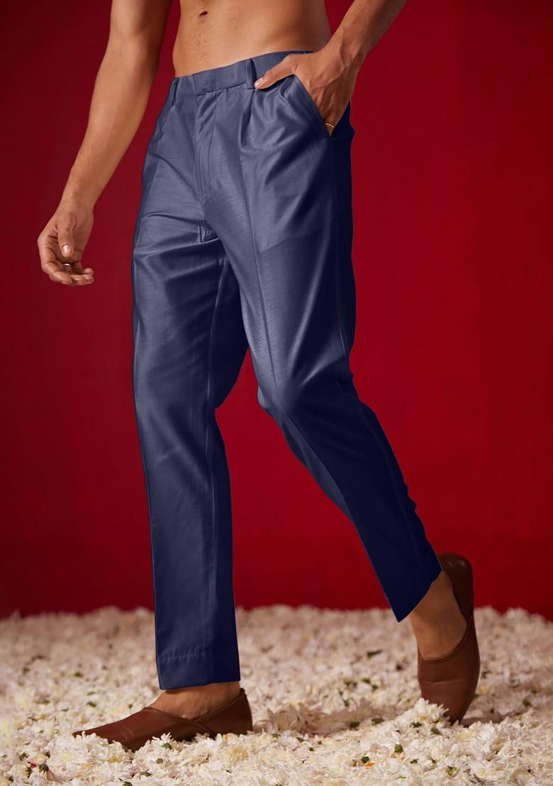 Navy Blue Solid Poly Blend Pyjama For Men