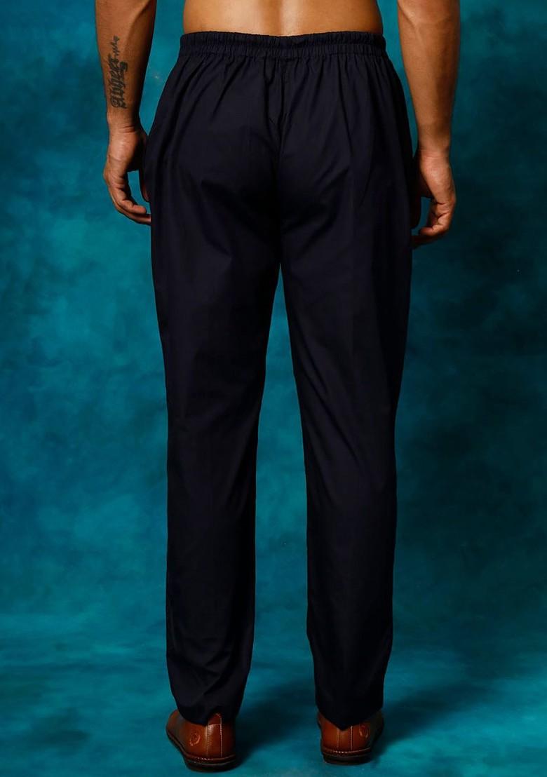 Navy Blue Solid Cotton Pyjama For Men