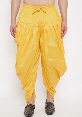 Yellow Solid Poly Blend Dhoti For Men