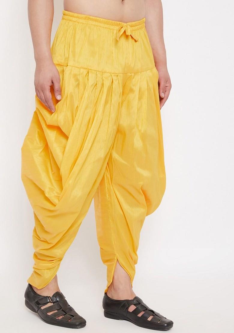 Yellow Solid Poly Blend Dhoti For Men