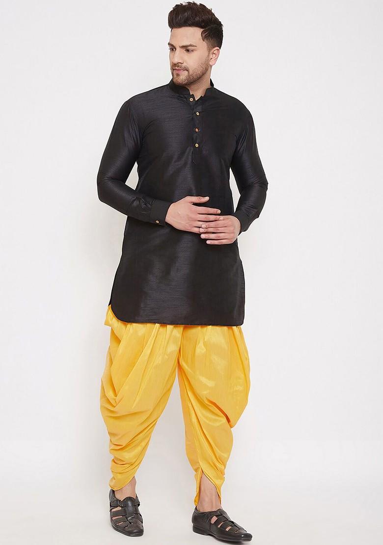 Yellow Solid Poly Blend Dhoti For Men